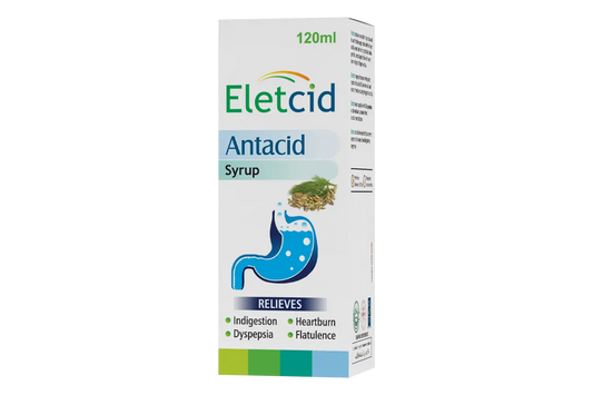 NB Sons Eletcid antacid syrup, from Pakistan, for flatulence relief.