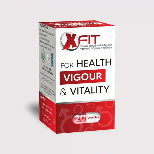 XFit supplement by NB Sons promotes health, vigour, and vitality with Tribulus, L-Arginine, and Selenium.