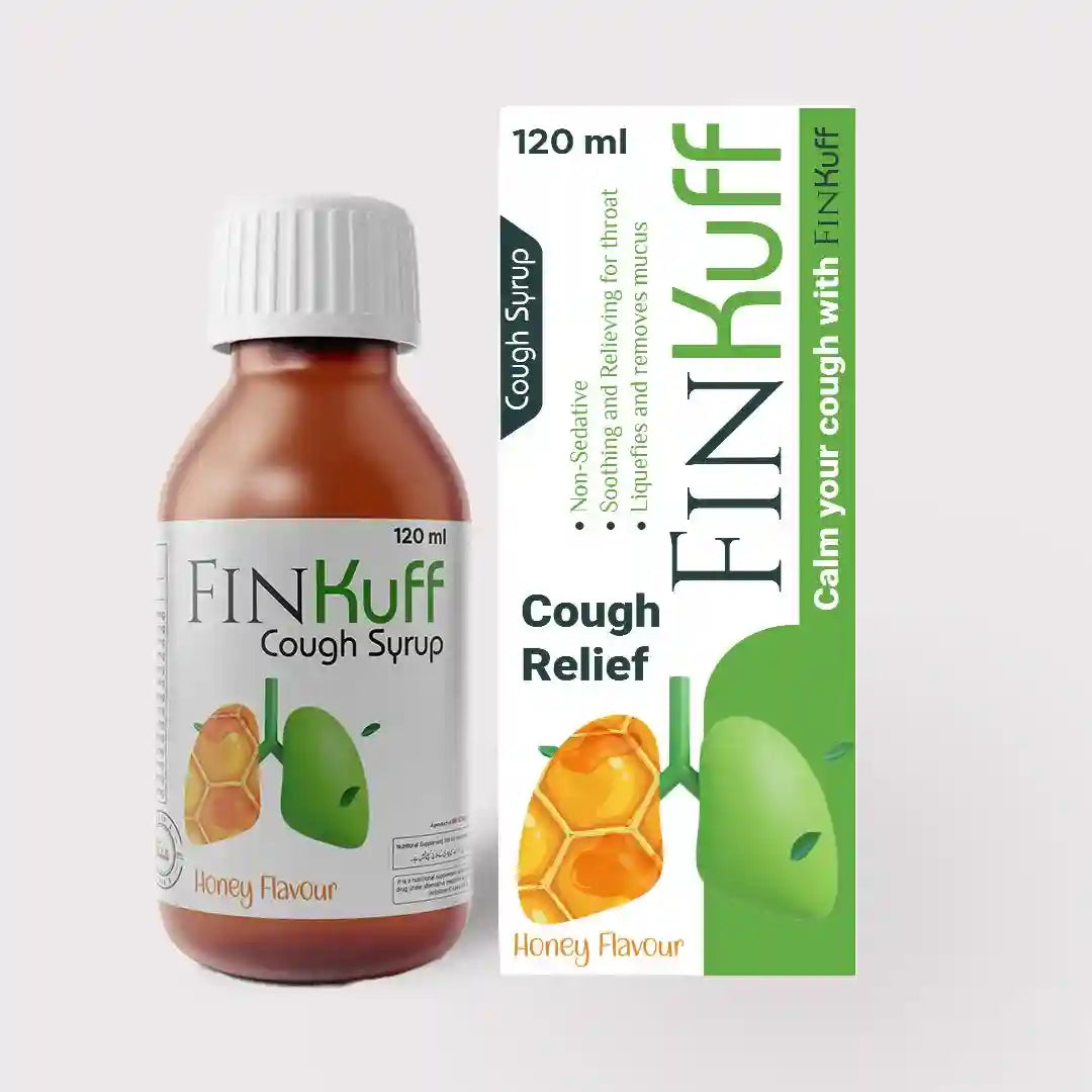 Relieve cough with FINKuff syrup, honey-flavored, non-sedative, soothes throat, removes mucus, Pakistan