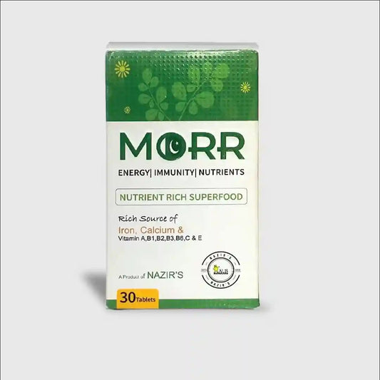 NB Sons MORR superfood tablets for energy, immunity, iron, calcium, vitamins, made in Pakistan.