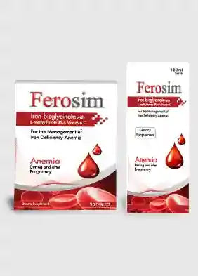 Manage iron deficiency anemia with Ferosim tablets, containing iron bisglycinate, L-methylfolate, Vitamin C