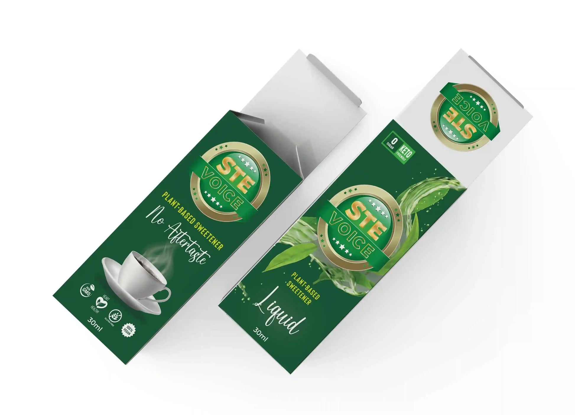 NB Sons STE Voice: Zero sugar, plant-based sweetener, non-GMO, heart-healthy, gluten-free, made in Pakistan.